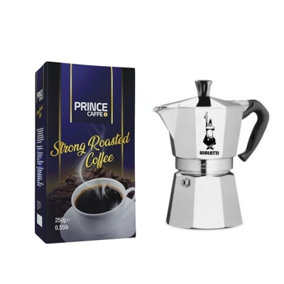 Bialetti Moka Pot 2 Cups+Prince Strong Filtre Kahve 250 Gr