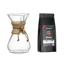 Kahveciniz - Kahve Demleme Ekipmanı Cam 600 Ml+250 Gr Ambruvase Kenya Çekirdek Kahve