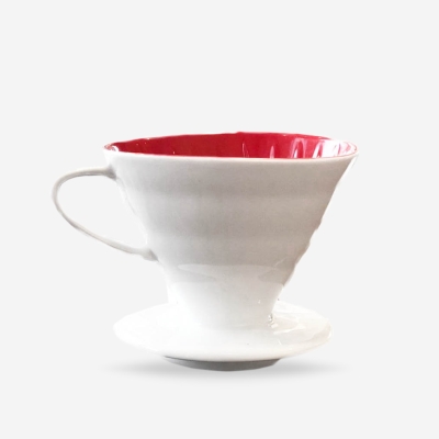 Kütahya Porselen V60 Üçüncü Nesil Damlama Filtre Kahve Fincanı Beyaz İçerisi Kırmızı