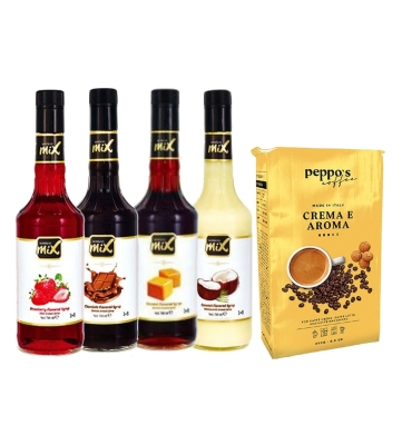 Unicomix Çilek-Çikolata-Karamel-H.Cevizi 700 Ml + Peppo's Crema E Aroma Filtre Kahve 250 Gr